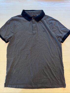 Michael Kors Black and White Micro-Pattern Polo Shirt
